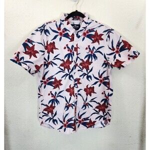 Hollister Shirt Men Large Pink Floral Tropical Epic Flex Slim Fit Stretch Button